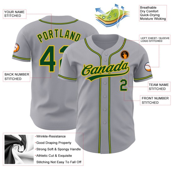 Benutzerdefiniertes Grün-Gold Authentic Jersey Grau Baseball Benutzerdefiniertes Grün-Gold Authentic Jersey Grau Baseball