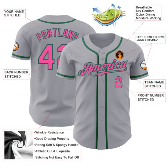 Baseball Grün Jersey Pink-Kelly Grau Authentic Custom Baseball Grün Jersey Pink-Kelly Grau Authentic Custom