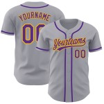 Graues, individuelles authentisches lila-goldenes Baseballtrikot Graues, individuelles authentisches lila-goldenes Baseballtrikot