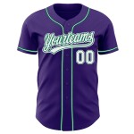 Benutzerdefiniertes White-Kelly Authentic Lila Baseballtrikot Grün Benutzerdefiniertes White-Kelly Authentic Lila Baseballtrikot Grün