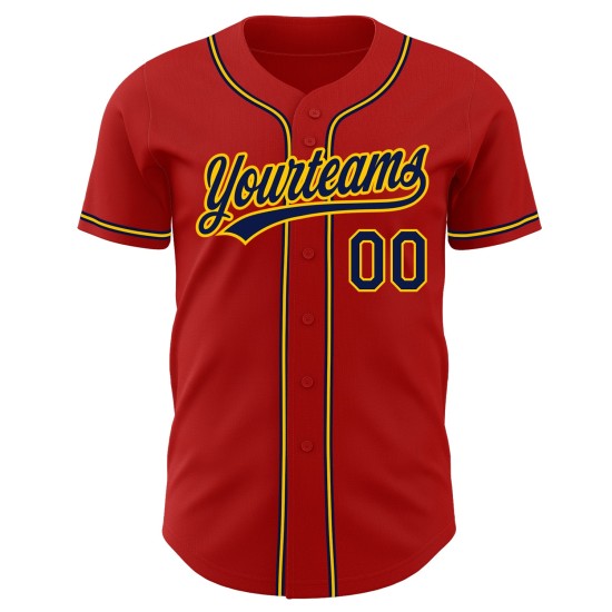 Marineblau-Gold Custom Red Authentic Baseballtrikot Marineblau-Gold Custom Red Authentic Baseballtrikot