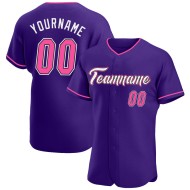 Benutzerdefinierte Lila Authentic Baseball Trikot Pink-Schwarz