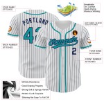 Weiß Navy Authentic Teal Jersey Custom Baseball Nadelstreifen Weiß Navy Authentic Teal Jersey Custom Baseball Nadelstreifen
