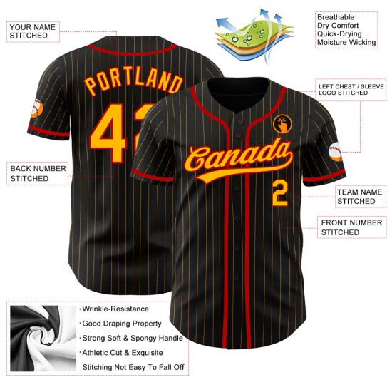 Benutzerdefinierte Nadelstreifen Gold-Rot Authentic Jersey Schwarz Gold Baseball Benutzerdefinierte Nadelstreifen Gold-Rot Authentic Jersey Schwarz Gold Baseball
