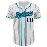 Weiß Navy Authentic Teal Jersey Custom Baseball Nadelstreifen Weiß Navy Authentic Teal Jersey Custom Baseball Nadelstreifen
