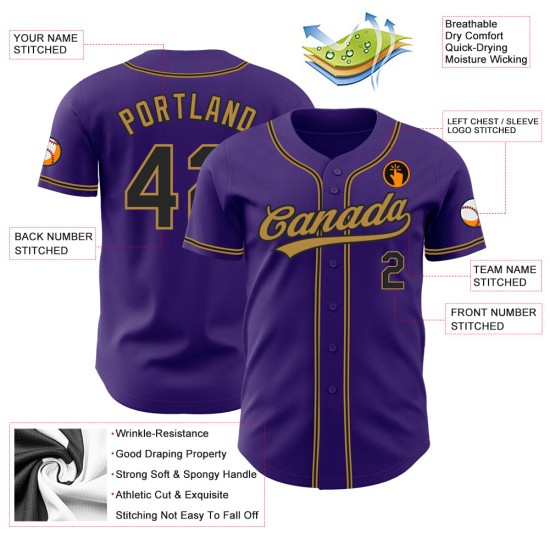 Benutzerdefinierte authentische schwarz-alt lila Jersey Baseball Gold Benutzerdefinierte authentische schwarz-alt lila Jersey Baseball Gold
