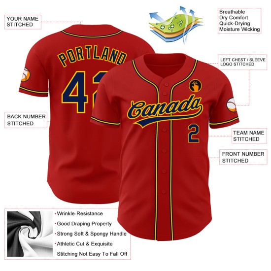 Marineblau-Gold Custom Red Authentic Baseballtrikot Marineblau-Gold Custom Red Authentic Baseballtrikot