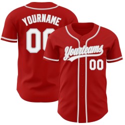 Rotes Trikot Custom Weiß-Grau Baseball Authentic