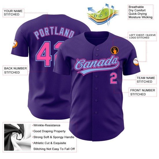Pink-Light Jersey Custom Baseball Authentic Lila Blau Pink-Light Jersey Custom Baseball Authentic Lila Blau