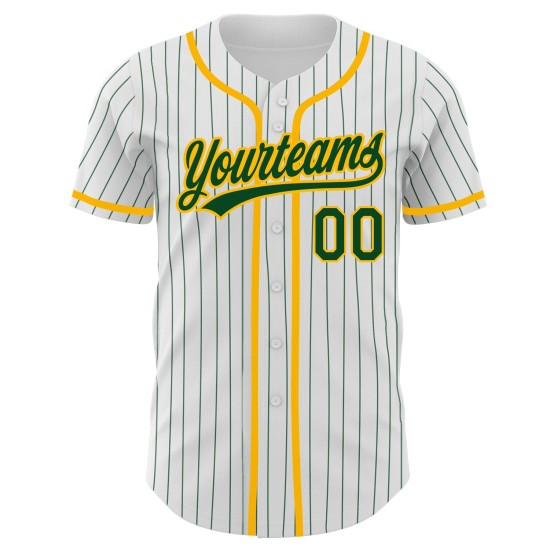 Jersey Grün-Gold Custom Pinstripe Baseball Weiß Authentic Grün Jersey Grün-Gold Custom Pinstripe Baseball Weiß Authentic Grün