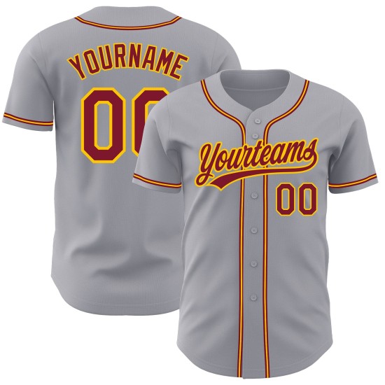 Custom Jersey Authentic Grau Purpur-Gold Baseball Custom Jersey Authentic Grau Purpur-Gold Baseball