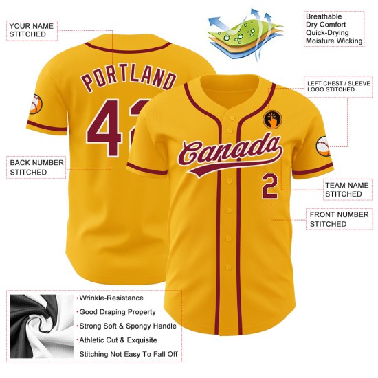 Baseball Crimson-Weißgold Authentic Custom Jersey Baseball Crimson-Weißgold Authentic Custom Jersey