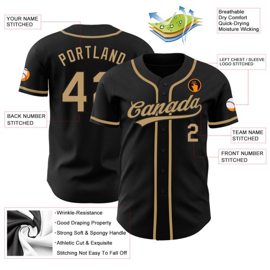 Schwarzes Baseball-Trikot, benutzerdefiniertes altes authentisches Gold Schwarzes Baseball-Trikot, benutzerdefiniertes altes authentisches Gold
