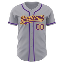 Graues, individuelles authentisches lila-goldenes Baseballtrikot