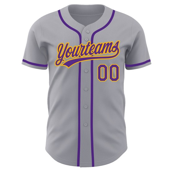 Graues, individuelles authentisches lila-goldenes Baseballtrikot Graues, individuelles authentisches lila-goldenes Baseballtrikot