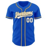 Blaues, individuelles, authentisches, weiß-altes Thunder-Trikot in Gold Blaues, individuelles, authentisches, weiß-altes Thunder-Trikot in Gold