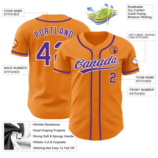 Orange Bay Baseball Trikot Custom Authentic Lila-Weiß Orange Bay Baseball Trikot Custom Authentic Lila-Weiß
