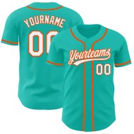 Authentisches Weiß-Orange Custom Jersey Baseball Aqua
