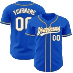 Blaues, individuelles, authentisches, weiß-altes Thunder-Trikot in Gold Blaues, individuelles, authentisches, weiß-altes Thunder-Trikot in Gold
