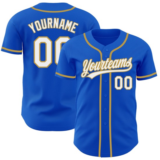 Blaues, individuelles, authentisches, weiß-altes Thunder-Trikot in Gold Blaues, individuelles, authentisches, weiß-altes Thunder-Trikot in Gold