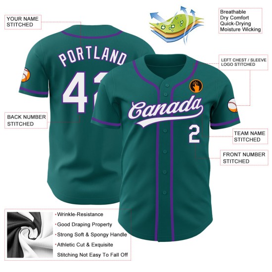 Custom Jersey Weiß-Lila Teal Authentic Baseball Custom Jersey Weiß-Lila Teal Authentic Baseball