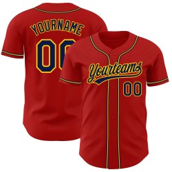 Marineblau-Gold Custom Red Authentic Baseballtrikot
