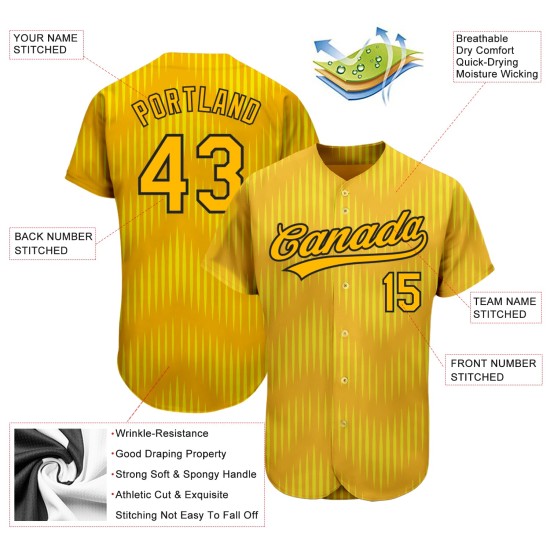 Gold-Schwarzes authentisches 3D-Trikot-Muster im goldenen Baseball-Design Gold-Schwarzes authentisches 3D-Trikot-Muster im goldenen Baseball-Design