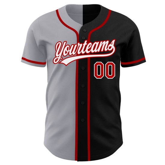 Split Schwarz Jersey Baseball Authentische Custom Rot-Grau Mode Split Schwarz Jersey Baseball Authentische Custom Rot-Grau Mode