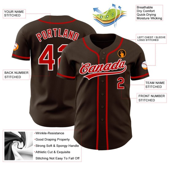 Jersey Baseball Authentic Braun Rot-Weiß Custom Jersey Baseball Authentic Braun Rot-Weiß Custom