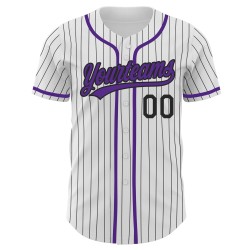 Authentisches Lila Baseball-Trikot mit weißen Nadelstreifen und schwarzem