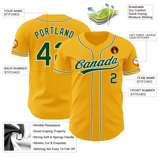 Grün-Weiß Authentic Gold Custom Baseball Jersey Grün-Weiß Authentic Gold Custom Baseball Jersey