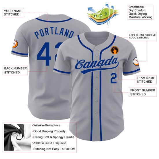 Baseball Custom Authentic Jersey Grau Royal Baseball Custom Authentic Jersey Grau Royal