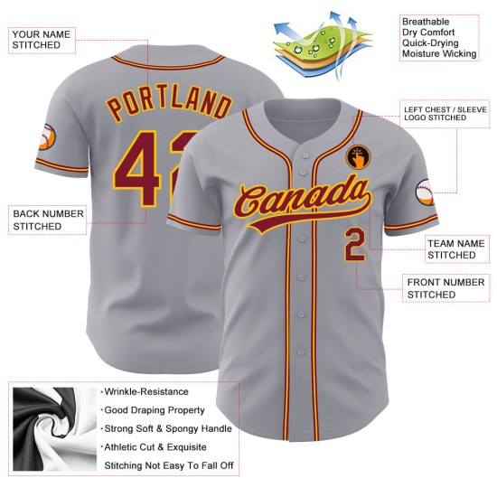 Custom Jersey Authentic Grau Purpur-Gold Baseball Custom Jersey Authentic Grau Purpur-Gold Baseball