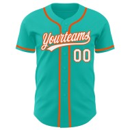 Authentisches Weiß-Orange Custom Jersey Baseball Aqua