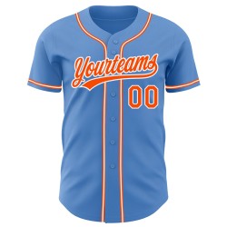 Benutzerdefiniertes Blau-Orange-Weißes Baseball-Puder-Trikot Authentic