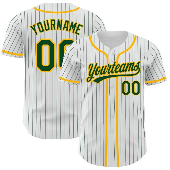 Jersey Grün-Gold Custom Pinstripe Baseball Weiß Authentic Grün Jersey Grün-Gold Custom Pinstripe Baseball Weiß Authentic Grün