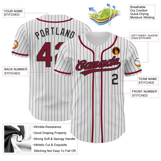 Nadelstreifen Baseball Schwarz Authentic Weiß Custom Crimson Jersey Nadelstreifen Baseball Schwarz Authentic Weiß Custom Crimson Jersey