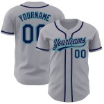 Custom Baseball Jersey Authentic Grau Navy-Blaugrün Custom Baseball Jersey Authentic Grau Navy-Blaugrün