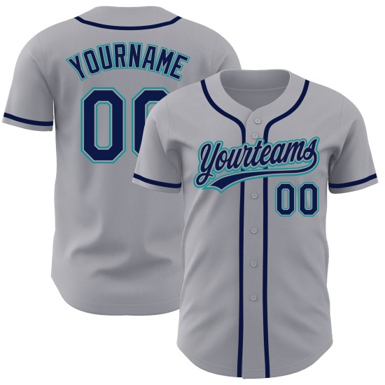 Custom Baseball Jersey Authentic Grau Navy-Blaugrün Custom Baseball Jersey Authentic Grau Navy-Blaugrün