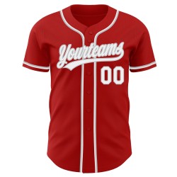 Rotes Trikot Custom Weiß-Grau Baseball Authentic