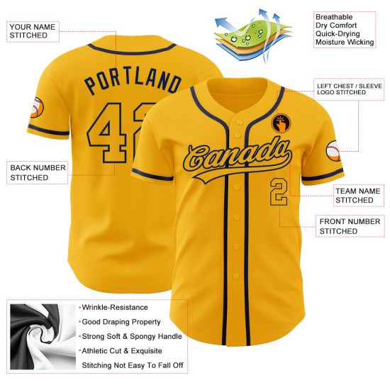 Gold Baseball Authentic Custom Gold-Navy Trikot Gold Baseball Authentic Custom Gold-Navy Trikot