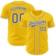 Authentisches, individuelles gelbes Baseball-Trikot Stahlgrau-Weiß