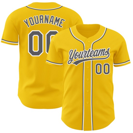 Authentisches, individuelles gelbes Baseball-Trikot Stahlgrau-Weiß Authentisches, individuelles gelbes Baseball-Trikot Stahlgrau-Weiß