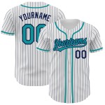 Weiß Navy Authentic Teal Jersey Custom Baseball Nadelstreifen Weiß Navy Authentic Teal Jersey Custom Baseball Nadelstreifen