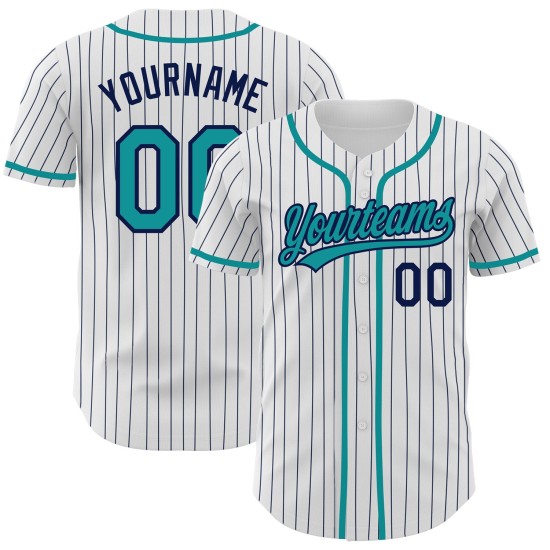 Weiß Navy Authentic Teal Jersey Custom Baseball Nadelstreifen Weiß Navy Authentic Teal Jersey Custom Baseball Nadelstreifen