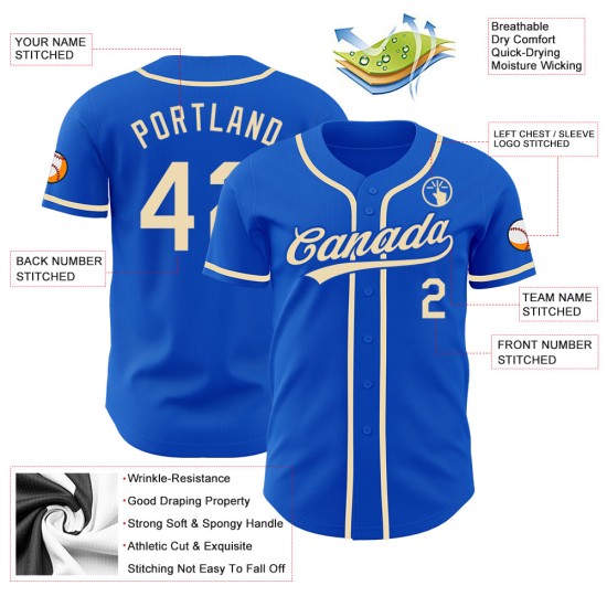 Cremefarbenes authentisches blaues Baseball-Trikot von City Thunder Cremefarbenes authentisches blaues Baseball-Trikot von City Thunder