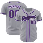 Benutzerdefiniertes Lila-Schwarzes Authentic Gray Baseball Trikot Benutzerdefiniertes Lila-Schwarzes Authentic Gray Baseball Trikot