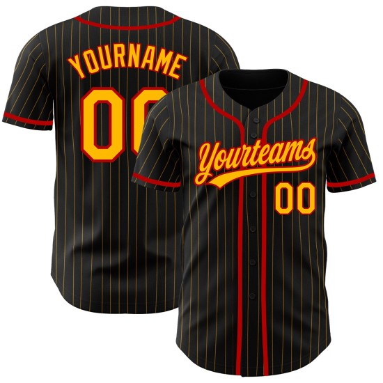 Benutzerdefinierte Nadelstreifen Gold-Rot Authentic Jersey Schwarz Gold Baseball Benutzerdefinierte Nadelstreifen Gold-Rot Authentic Jersey Schwarz Gold Baseball