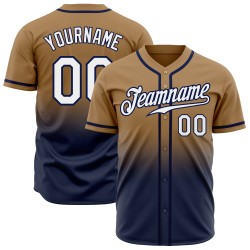 Baseball Custom Gold Weiß-Navy Authentic Fade Fashion Old Jersey