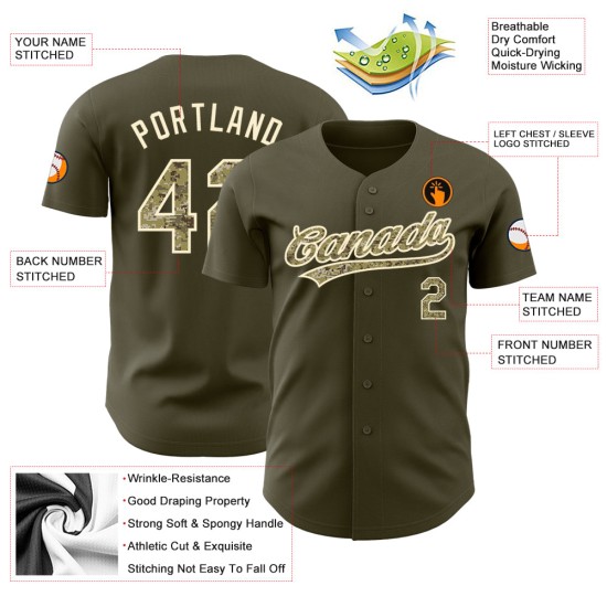 Jersey Baseball Service Olive bis Authentic Salute Camo-Creme Custom Jersey Baseball Service Olive bis Authentic Salute Camo-Creme Custom